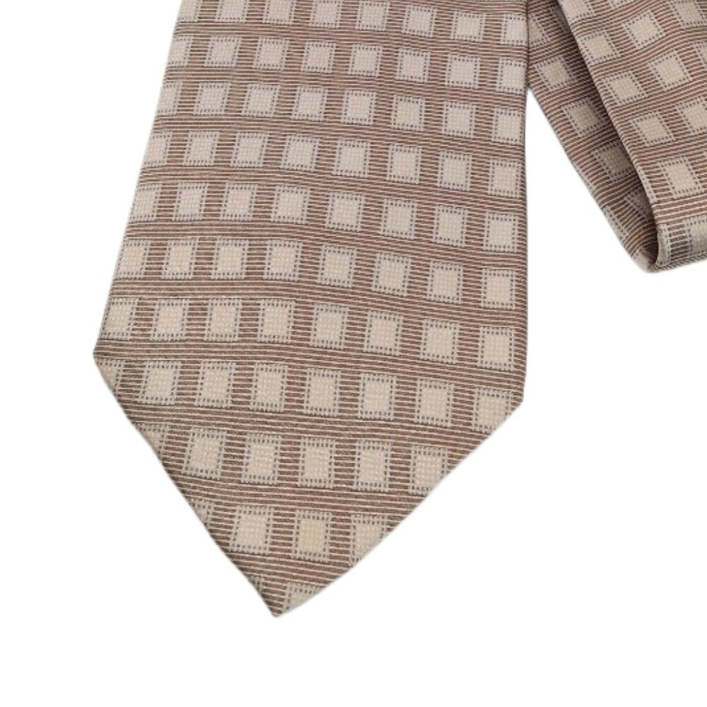 Perry Ellis Portfolio Silk Tie Men’s 59” Taupe Geometric Square Classic New